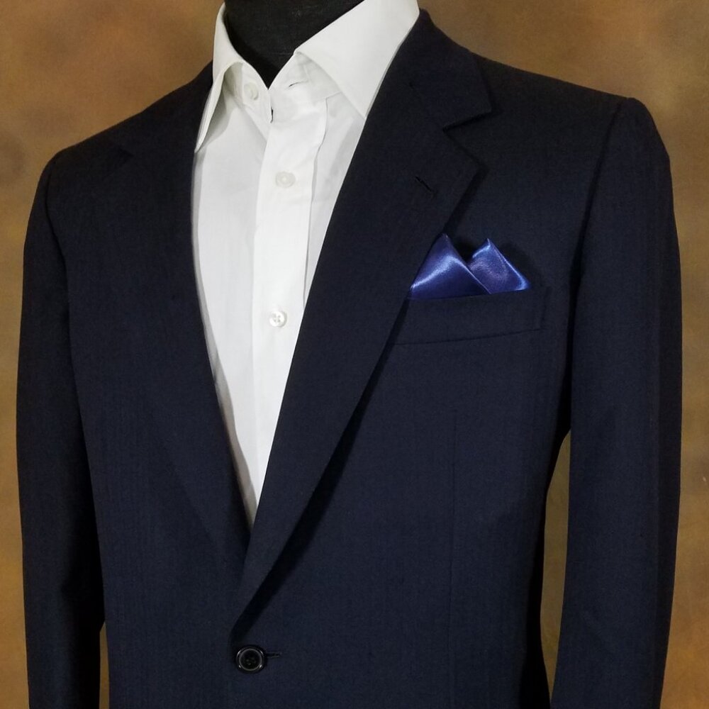 New - Men's 2 PT. Navy Blue Satin Pre-Folded Pocket Square Insert